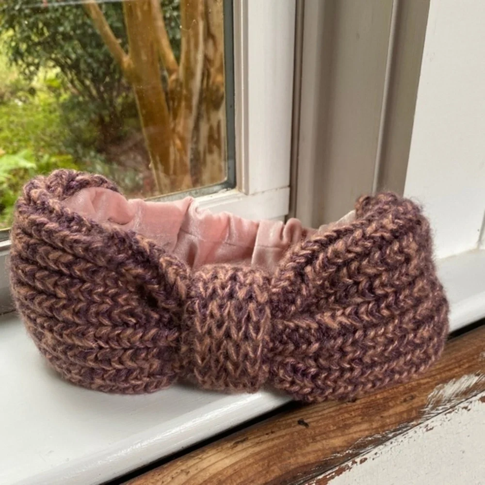 Anthropologie Pink Chunky Knit Velvet Headband